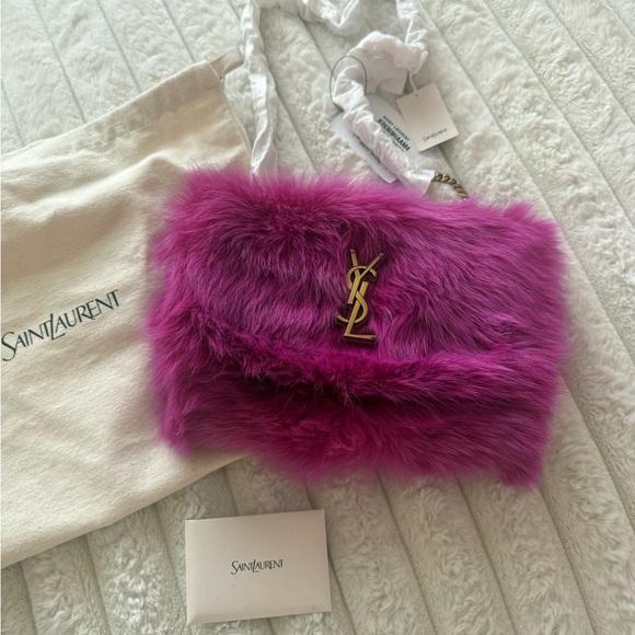 🖤SOLD🖤 Saint Laurent KATE SML REV FUR SHLDR MAGENTA NWT Beautiful 💓 - Picture 8 of 17